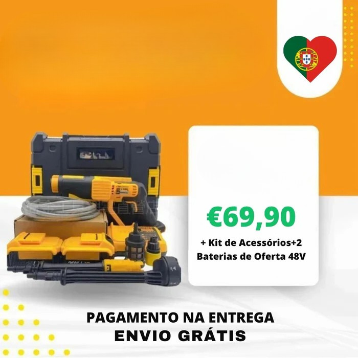 MÁQUINA DE LAVAR DE ALTA PRESSÃO PORTÁTIL + KIT DE ACESSÓRIOS + 2 BATERIAS